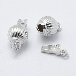 Platinum Rhodium Plated 925 Sterling Silver Box Clasps, with 925 Stamp, Round, Platinum, 16x8mm, Hole: 1mm