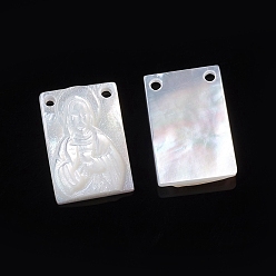 White Shell Natural White Shell Pendants, Religion, Rectangle with Virgin Mary, 11.5x8x2.5mm, Hole: 1mm