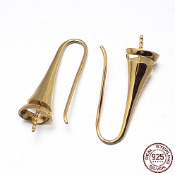 Golden 925 Sterling Silver Earring Hook Findings, Golden, 30x8.5mm, 18 Gauge, Pin: 1mm