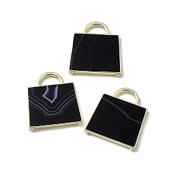 Black Agate Natural Black Agate Pendants, Handbag Charms, with Rack Plating Golden Tone Brass Findings, Cadmium Free & Lead Free, 34x29.5x3mm, Hole: 6x11mm