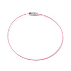 Pink Steel Wire Bracelet Cord DIY Jewelry Making, with Brass Screw Clasp, Pink, 225x1mm