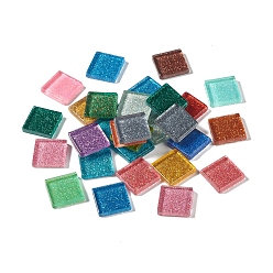 Mixed Color Square with Glitter Powder Mosaic Tiles Glass Cabochons, for Home Decoration or DIY Crafts, Mixed Color, 20x20x4mm, about 252pcs/1000g