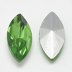 Emerald Pointed Back Glass Rhinestone Cabochons, Back Plated, Faceted, Horse Eye, Emerald, 12x6x3.5mm