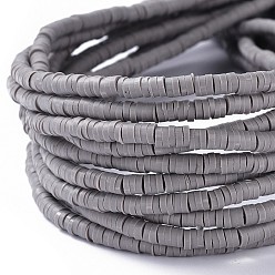 Gray Flat Round Eco-Friendly Handmade Polymer Clay Bead Spacers, Gray, 4x1mm, Hole: 1mm, about 380~400pcs/strand, 17.7 inch