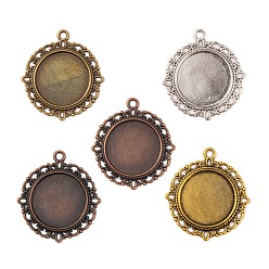 Mixed Color Flat Round Zinc Alloy Pendant Cabochon Settings, DIY Findings for Jewelry Making, Cadmium Free & Nickel Free & Lead Free, Mixed Color, Tray: 20mm, 35x32x2mm, Hole: 2mm
