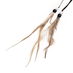 Wolf Indian Style ABS Woven Web/Net with Feather Pendant Decorations, with Wood and ABS Beads, Covered with Villus and Cotton Cord, Flat Round, Wolf Pattern, 730~743mm