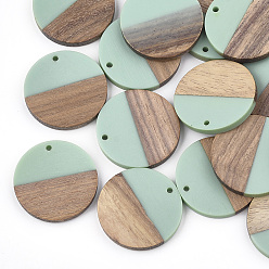 Turquoise Resin & Walnut Wood Pendants, Flat Round, Turquoise, 28.5x3.5~4mm, Hole: 1.5mm