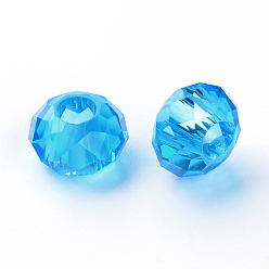 Dodger Blue Glass European Beads, Large Hole Beads, No Metal Core, Rondelle, Dodger Blue, 14x8mm, Hole: 5mm