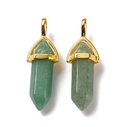Green Aventurine Natural Green Aventurine Pendants, Faceted, with Golden Tone Brass Findings, Lead free & Cadmium Free, Bullet, 27~30x9~10x7~8mm, Hole: 4x3mm