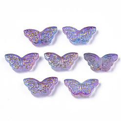 Couleur Mélangete Perles de verre peintes par pulvérisation transparent, avec une feuille d'or, papillon, couleur mixte, 8x15x4mm, Trou: 1mm