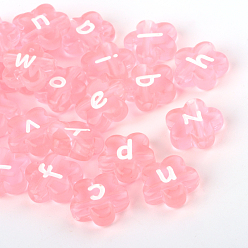 Pink Transparent Acrylic Flower Horizontal Hole Letter Beads, Pink, 11.5x11.5x4mm, Hole: 2mm, about 1300pcs/500g