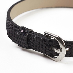 Black PU Leather Watch Band Strap, Watch Belt, Fit Slide Charms, with Iron Clasps, Platinum, Black, 8-5/8 inch(22cm), 7.5x1.5mm