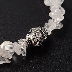 Quartz Crystal 3D Buddha Head Gemstone Beaded Stretch Bracelets, with Tibetan Style Alloy Beads, Crystal, 57mm