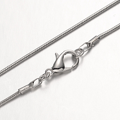 Platinum Brass Round Snake Chain Necklaces, Platinum, 15.7 inch~16 inch