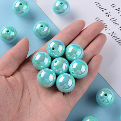 Turquoise Pâle Perles acryliques opaques, de couleur plaquée ab , ronde, turquoise pale, 20x19mm, Trou: 2~3mm, environ111 pcs / 500 g