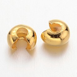 Golden Iron Crimp Beads Covers, Cadmium Free & Nickel Free & Lead Free, Golden, 4mm In Diameter, Hole: 1.5~1.8mm