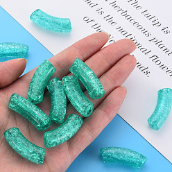 Light Sea Green Transparent Crackle Acrylic Beads, Curved Tube, Light Sea Green, 35x11.5x13.5mm, Hole: 3.5mm, about 148pcs/500g