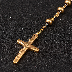 Golden 201 Stainless Steel Rosary Bead Necklaces, with Crucifix Cross Pendant, For Easter, Golden, 27.6 inch(70cm)