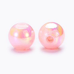 Misty Rose Eco-Friendly Poly Styrene Acrylic Beads, AB Color Plated, Round, Misty Rose, 8mm, Hole: 1mm, about 2000pcs/500g