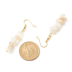 White Moonstone Natural White Moonstone Chip Beaded Dangle Earrings, Gemstone Drop Earrings for Women, Brass Jewelry, Golden, 50~54x7~11.5x5~8mm, Pin: 0.7mm