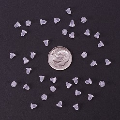 Clear Plastic Ear Nuts, Earring Backs, Clear, 4x3.5x3.5mm, Hole: 0.7mm