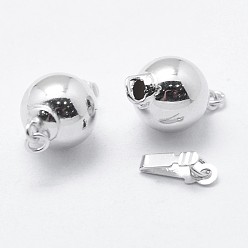Platinum Rhodium Plated 925 Sterling Silver Box Clasps, with 925 Stamp, Round, Platinum, 18x10mm, Hole: 1mm