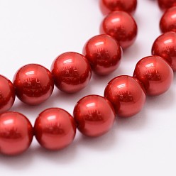 Red Shell Pearl Bead Strands, Round, Grade A, Red, 8mm, Hole: 1mm, about 47pcs/strand, 15.5 inch