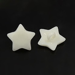 White Acrylic Shank Buttons, 1-Hole, Dyed, Faceted, Star, White, 16x3mm, Hole: 3mm