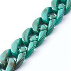 Light Sea Green Handmade Acrylic Curb Chains, Imitation Gemstone, for Handbag Chain Making, Light Sea Green, Link: 23x16.5x5mm, 39.37 inch(1m)/strand