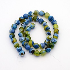 Olive Natural Weathered Agate Faceted Round Beads Strands, Dyed, Grade A, Olive, 6mm, Hole: 1mm, about 61pcs/strand, 15 inch