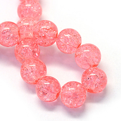 Light Coral Baking Painted Transparent Crackle Glass Round Bead Strands, Light Coral, 6.5mm, Hole: 1.5mm, about 145pcs/strand, 31.4 inch