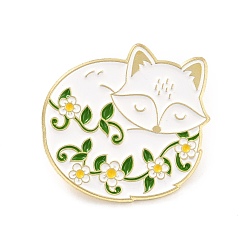 Green Fox with Flower Enamel Pin, Animal Alloy Enamel Brooch for Backpack Clothes, Golden, Green, 26x26x9.5mm, Pin: 1mm