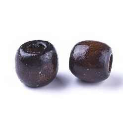 Brown Dyed Natural Maple Wood Beads, Barrel, Lead Free, Brown, 11x12mm, Hole: 3~5mm, about 1800pcs/1000g