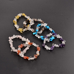 Mixed Stone Chips Gemstone Beaded Stretch Bracelets, Natural & Synthetic Mixed Stone, 50mm