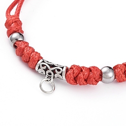 Red Braided Bead Bracelets, Red String Bracelets, with Waxed Polyester Cord, Tibetan Style Alloy Tube Bails and 304 Stainless Steel Beads, Antique Silver & Stainless Steel Color, Red, 1 inch~4-3/8 inch((2.6~11cm)