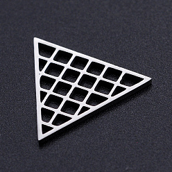 Stainless Steel Color 201 Stainless Steel Filigree Joiners Links, Laser Cut, Triangle with Grid, Stainless Steel Color, 17x20x1mm