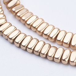 Light Gold Plated Electroplate Non-magnetic Synthetic Hematite Beads Strands, Frosted, Rectangle, Light Gold Plated, 4x2x2mm, Hole: 1mm, about 207pcs/strand, 15.5 inch(39.5cm)