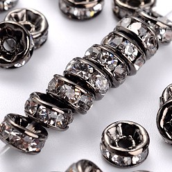 Crystal Brass Rhinestone Spacer Beads, Grade AAA, Straight Flange, Gunmetal, Rondelle, Crystal, 5x2.5mm, Hole: 1mm
