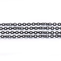 Electrophoresis Black Handmade 304 Stainless Steel Cable Chains, Soldered, with Spool, Flat Oval, Electrophoresis Black, 2.5x2x0.5mm, about 65.61 Feet(20m)/roll