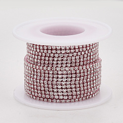 Pink Electrophoresis Iron Rhinestone Strass Chains, Crystal Rhinestone Cup Chains, with Spool, Pink, SS8.5 Rhinestone, 2.4~2.5mm, about 10yards/roll