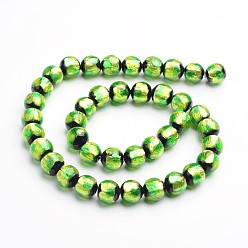 Green Yellow Handmade Silver Foil Glass Round Beads, Green Yellow, 10mm, Hole: 1mm