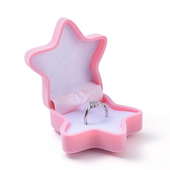Pink Starfish Shape Velvet Jewelry Boxes, Portable Jewelry Box Organizer Storage Case, for Ring Earrings Necklace, Pink, 6.2x6.1x3.8cm
