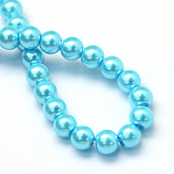 Cyan Baking Painted Glass Pearl Bead Strands, Pearlized, Round, Cyan, 5~6mm, Hole: 1mm, about 186pcs/strand, 31.4 inch