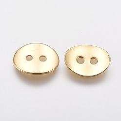 Real 18K Gold Plated 316 Surgical Stainless Steel Buttons, Long-Lasting Plated, Oval, 2-Hole, Real 18K Gold Plated, 10.5x14x1mm, Hole: 2mm
