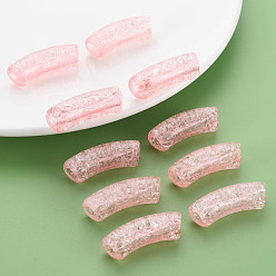 Pink Transparent Crackle Acrylic Beads, Curved Tube, Pink, 35x11.5x13.5mm, Hole: 3.5mm, about 148pcs/500g