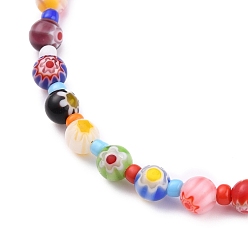 Разноцветный Ручной Millefiori бисер браслеты, со стеклянными бусинами и застежками-клешнями из цинкового сплава, красочный, 9-1/4 дюйм (23.5 см)