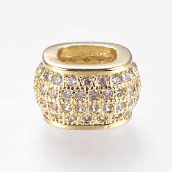 Real 18K Gold Plated Brass Micro Pave Cubic Zirconia Beads, Square, Real 18K Gold Plated, 11x11x6.5mm, Hole: 6x6mm