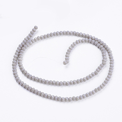 Gray Opaque Solid Color Glass Bead Strands, Imitation Jade, Faceted, Rondelle, Gray, 3x2mm, Hole: 0.8mm, about 185~190pcs/strand, 14.9~17.3 inch(38~44cm)