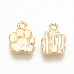 Real 18K Gold Plated Brass Charms, Dog Paw Prints, Nickel Free, Real 18K Gold Plated, 9x6.5x1mm, Hole: 1mm