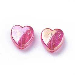 Deep Pink Transparent Acrylic Beads, Heart, Deep Pink, AB, Size: about 8mm wide, 3mm thick, hole: 1mm, about 2800pcs/500g